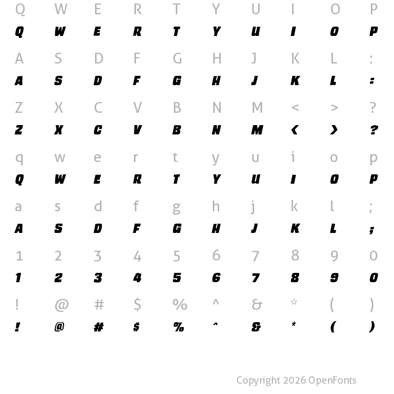 Character Map of TrashCinema BB Italic