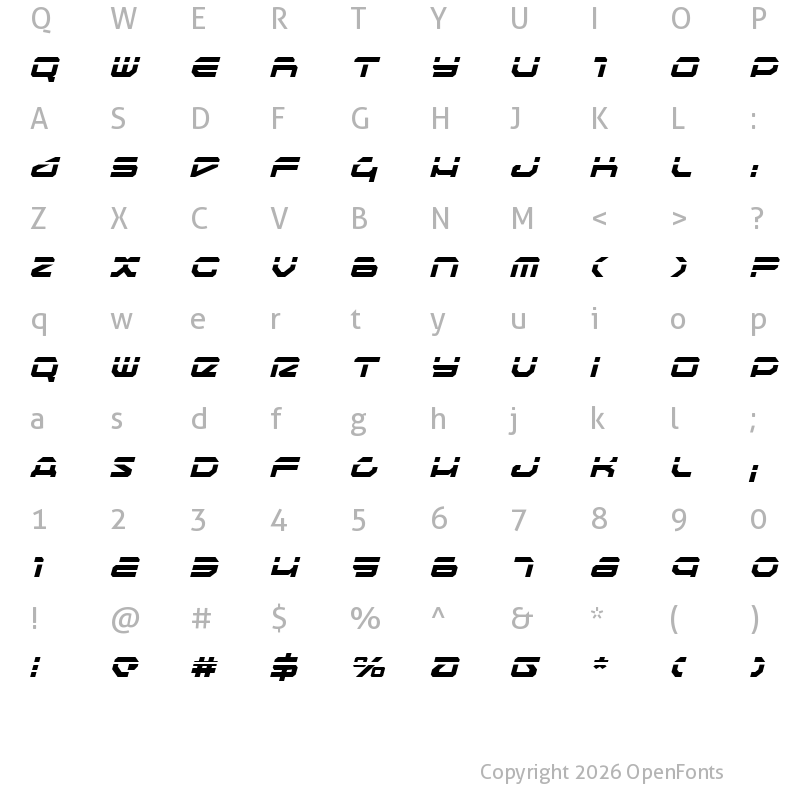 Character Map of Traveler Laser Italic Italic