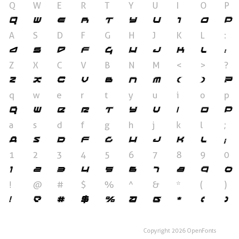 Character Map of Traveler Pro Italic Italic