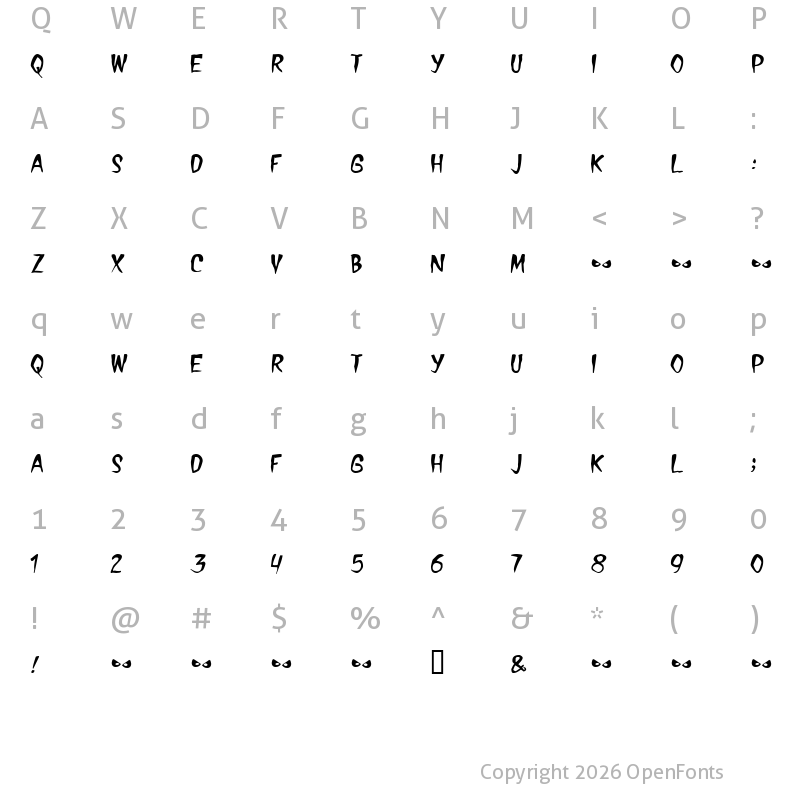 Character Map of Treasure Regular
