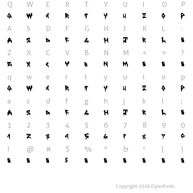 Character Map of TreehausHorror Regular