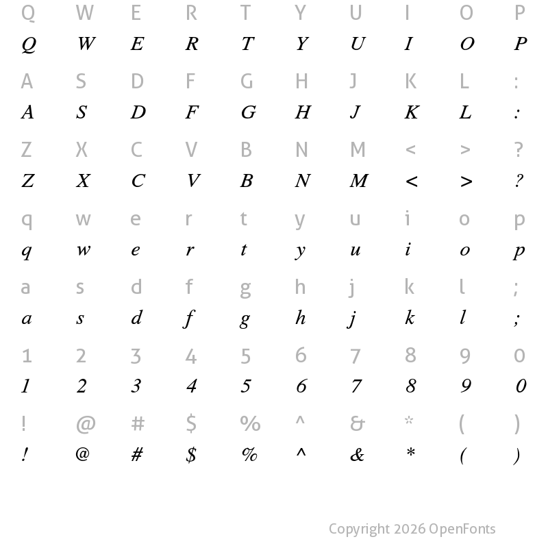 Character Map of Tribun ADF Std Italic