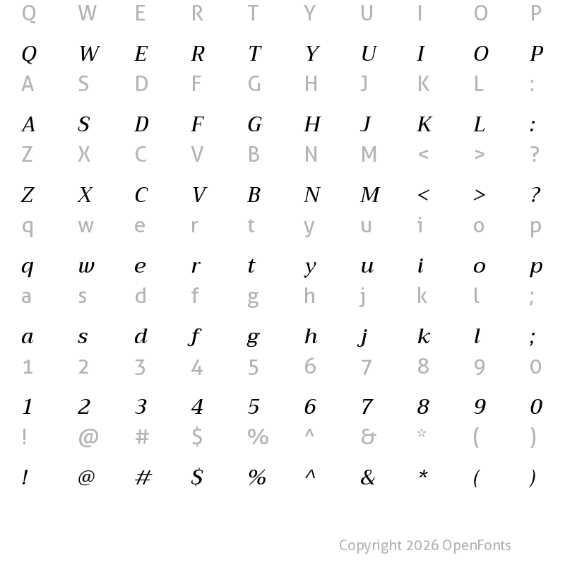 Character Map of Trirong Medium Italic
