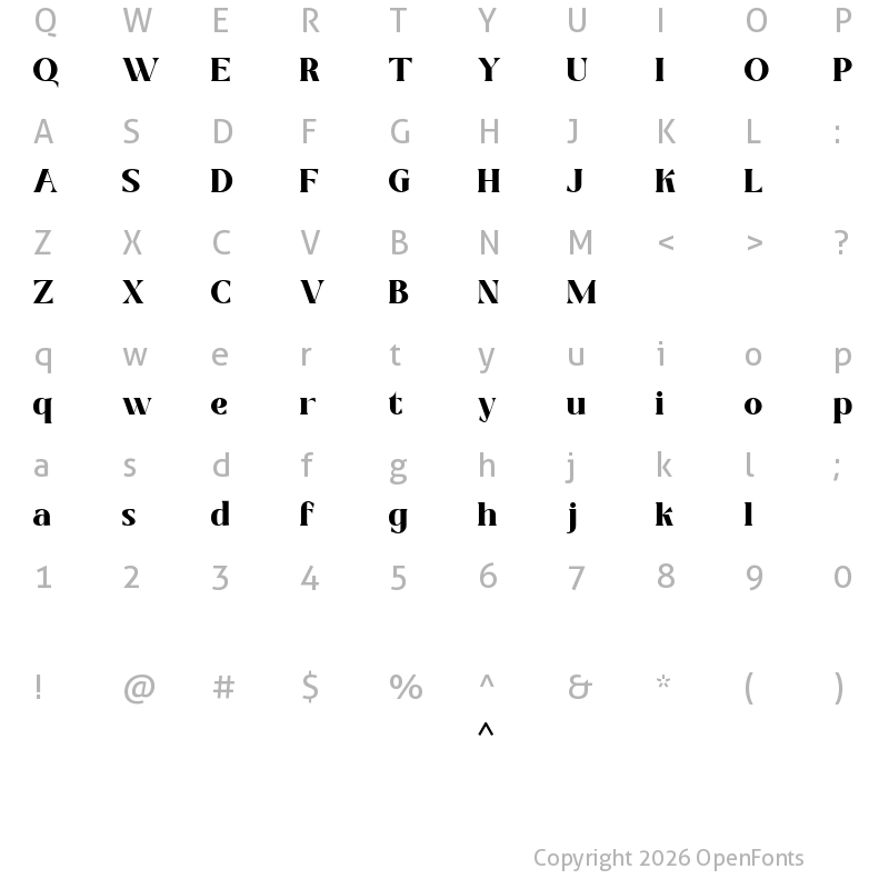 Character Map of True Dream Regular