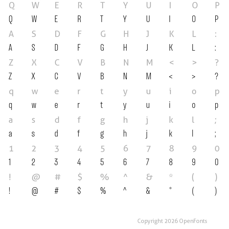Character Map of TT Backwards Sans Trial Light