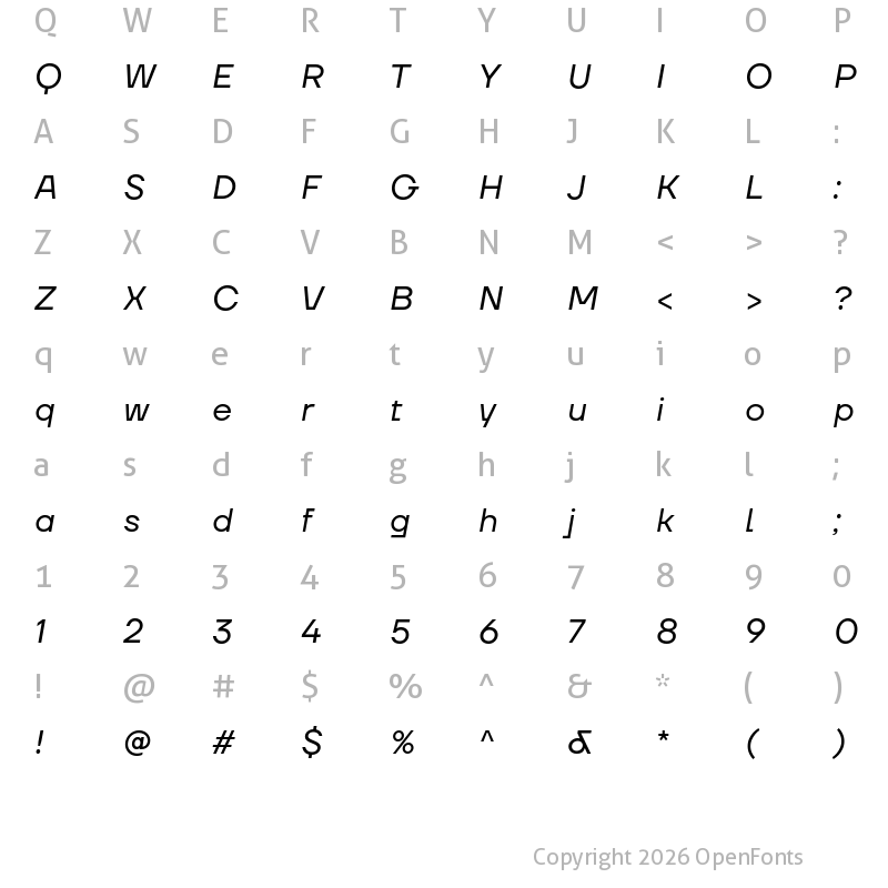 Character Map of TT Firs Neue Trial Var Italic Regular
