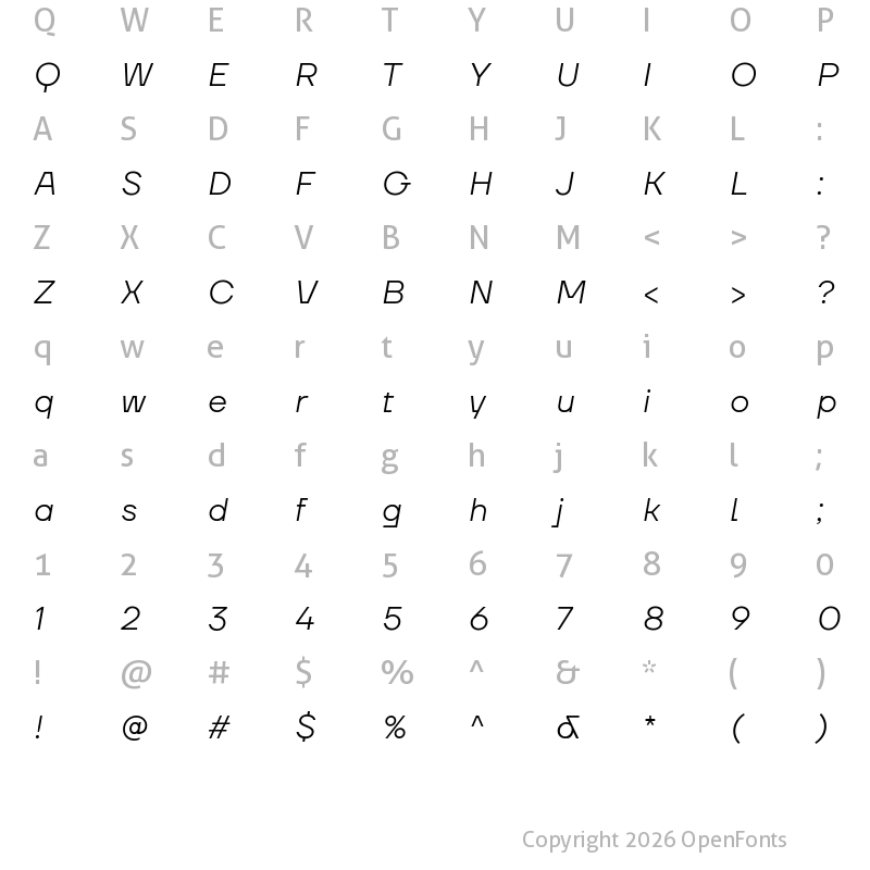 Character Map of TT Firs Neue Trl Light It