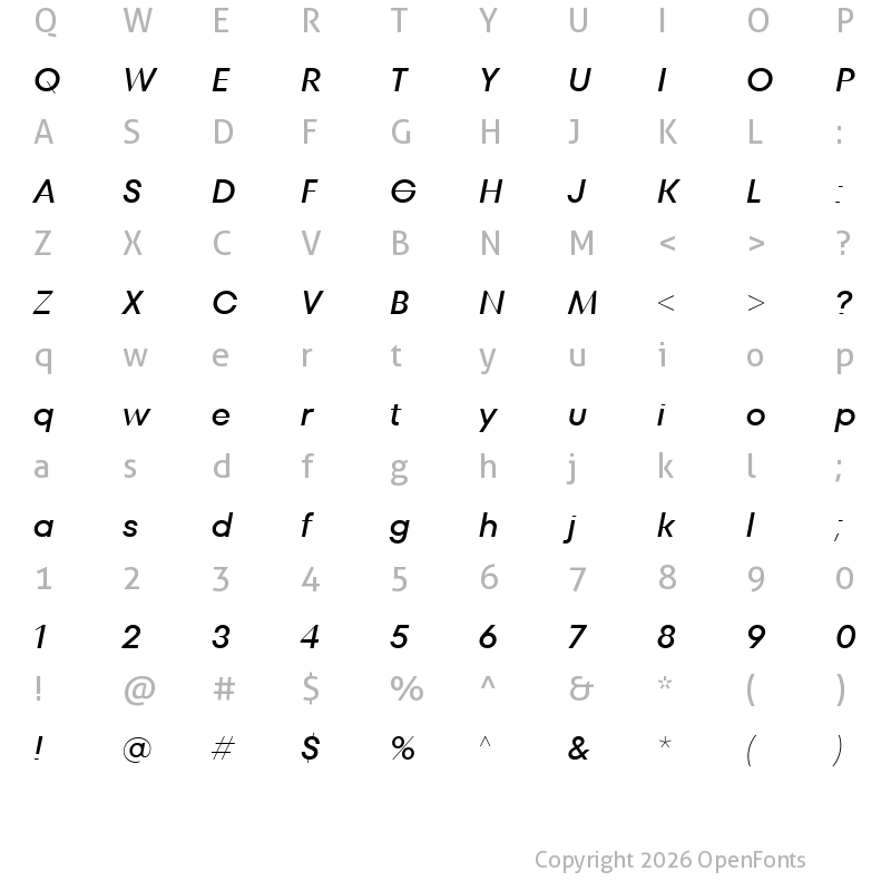 Character Map of TT Fors Display Trl Medium Italic