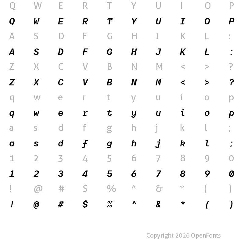 Character Map of TT Interphases Pro Mono Trl Bold Italic