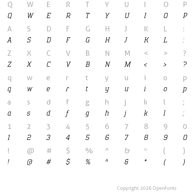 Character Map of TT Polls Trial Light Italic