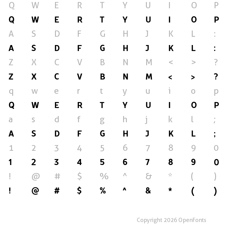 Character Map of TT Prosto Sans Condensed DEMO Bold
