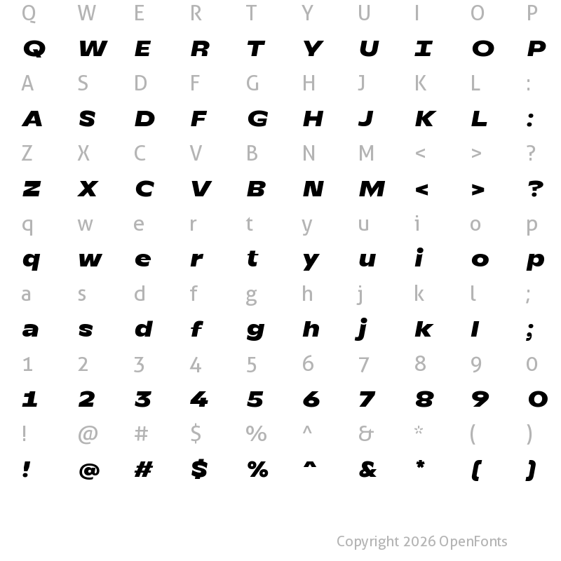 Character Map of TT Runs Trial Black Italic