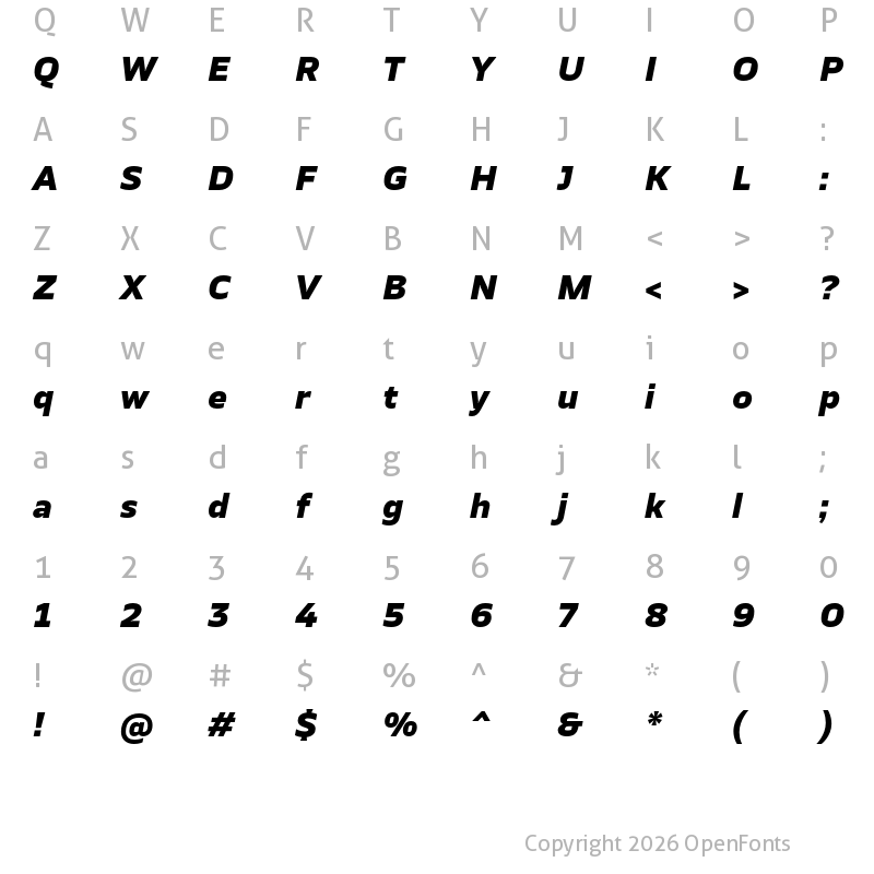 Character Map of TT Severs Trial ExtraBold Italic