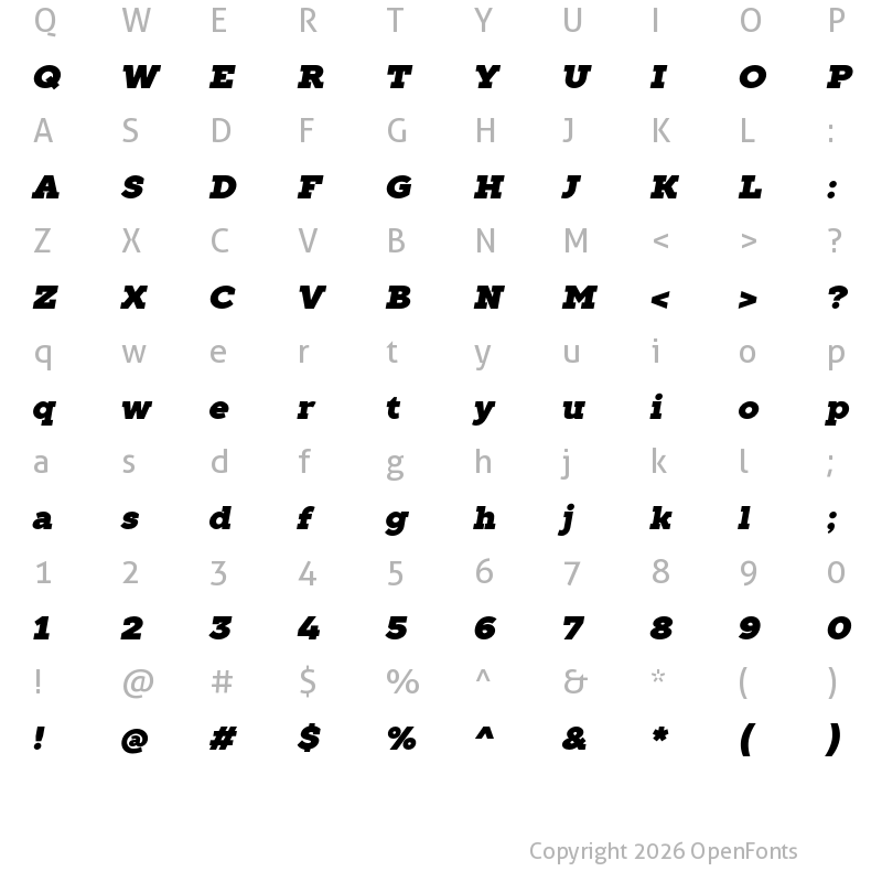 Character Map of TT Slabs Trial Black Italic