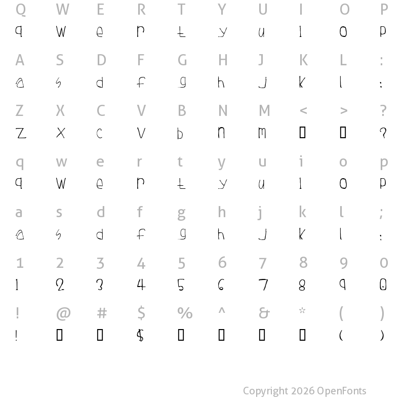 Character Map of Tuesday Regular