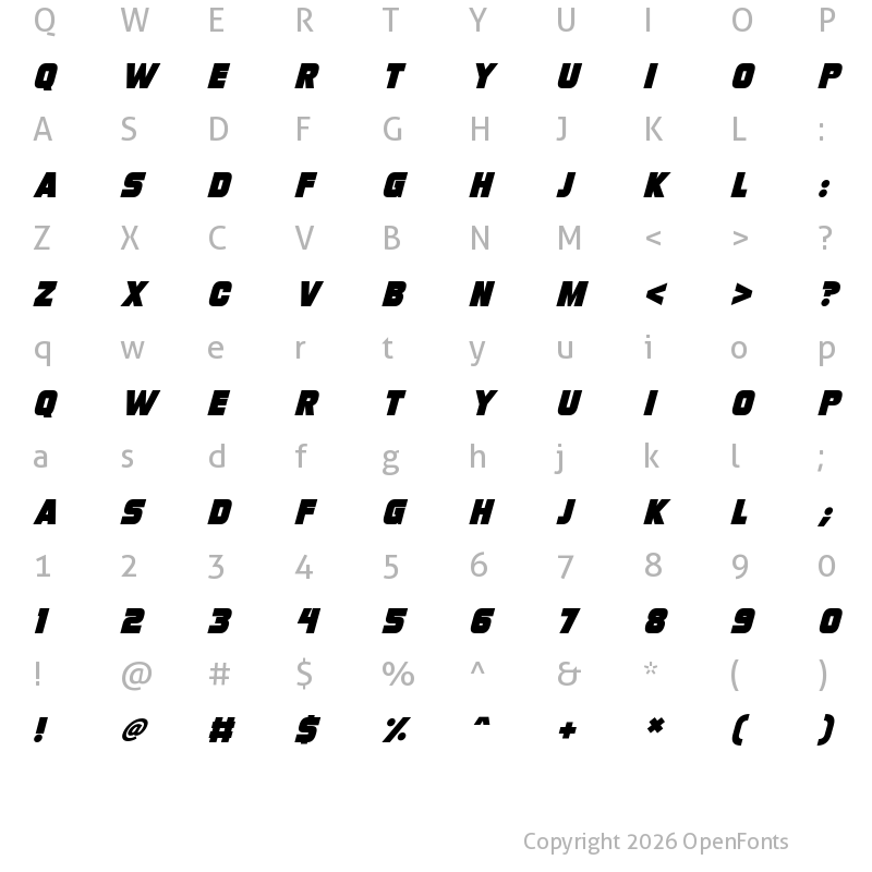 Character Map of Turnaround Italic