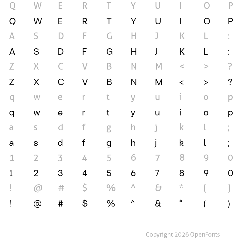 Character Map of Turnkey Lite Regular