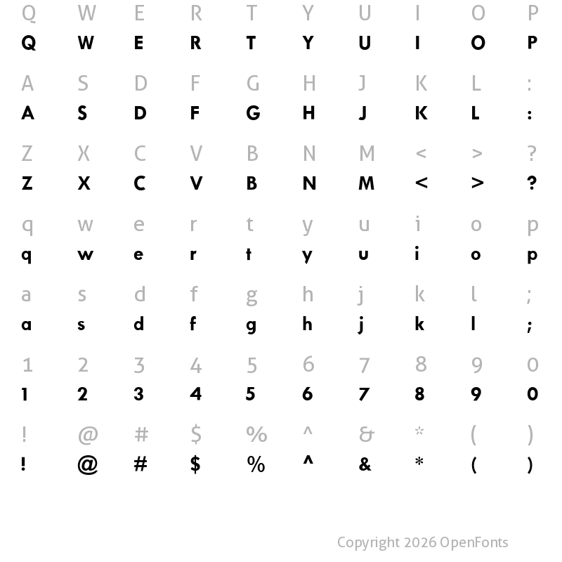 Character Map of Twentieth Century for Kenmore Bold