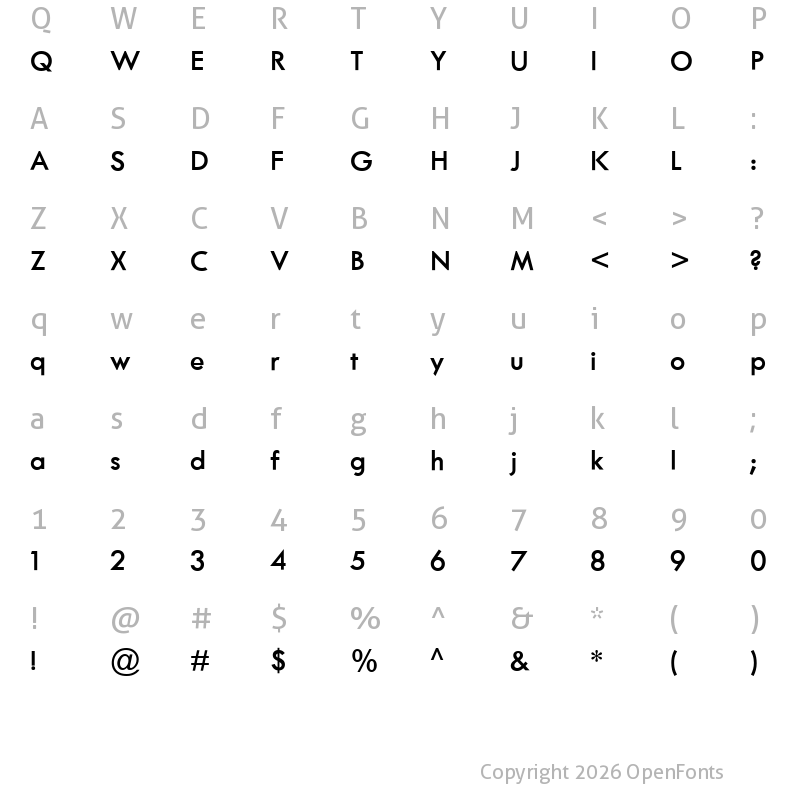 Character Map of Twentieth Century for Kenmore Semibold