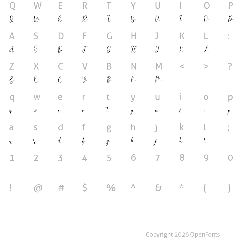 Character Map of Type Dream Regular