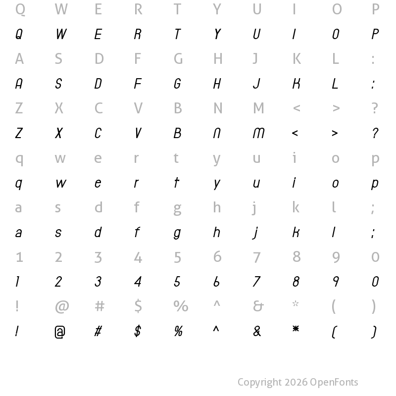 Character Map of Typeward Medium Italic Italic
