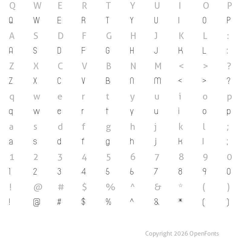 Character Map of Typeward UltraLight Regular