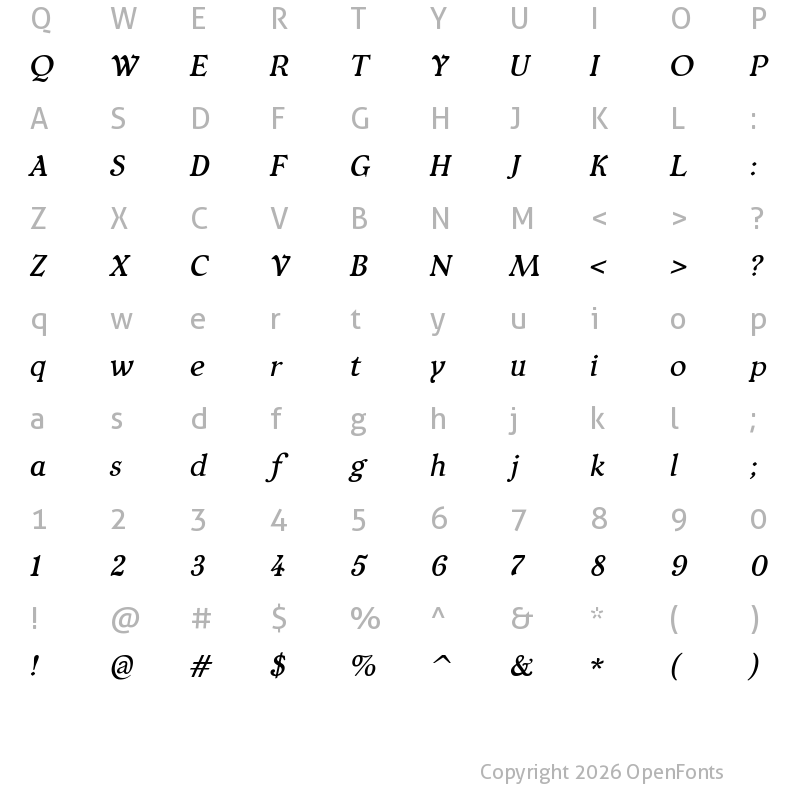 Character Map of Typey McTypeface Italic