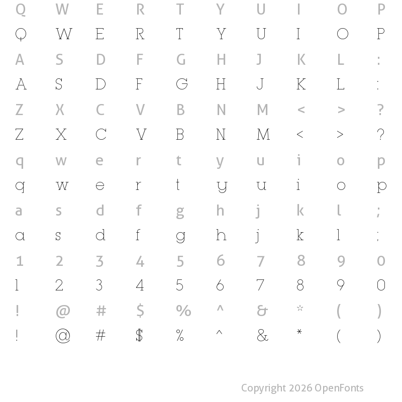 Character Map of Typo GeoSlab Thin Demo Regular