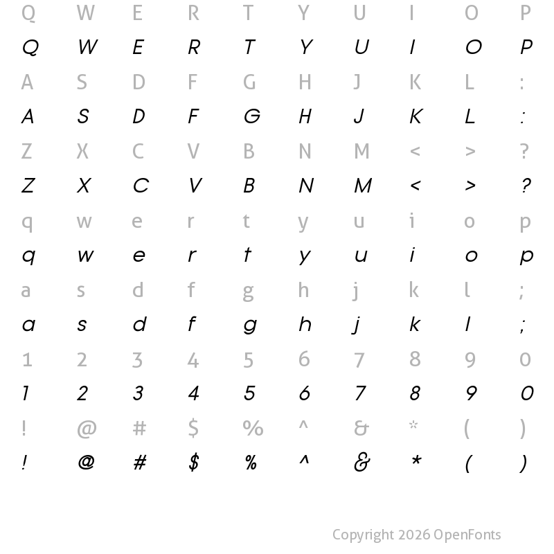 Character Map of Typo Gotika Demo Italic