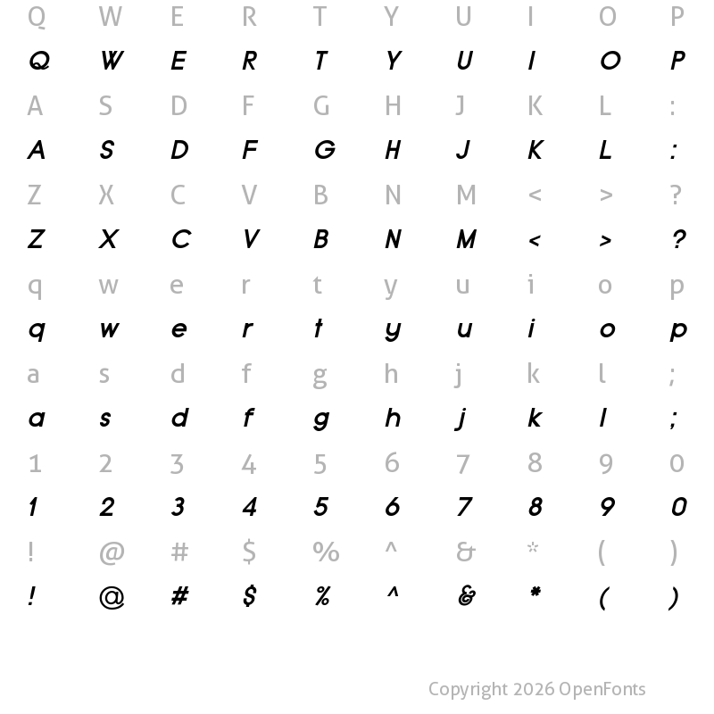 Character Map of Typo Grotesk Bold Italic