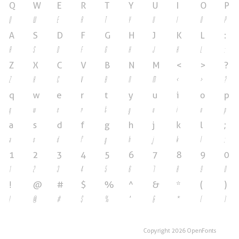 Character Map of Typo-Longest Thin Demo Italic