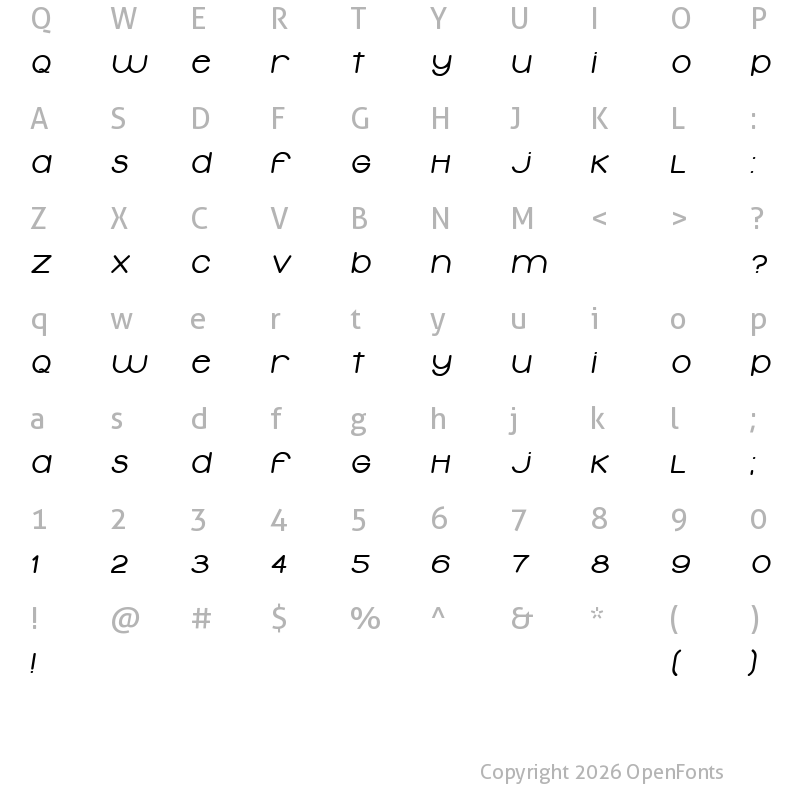 Character Map of Typolino ExtraBold Italic