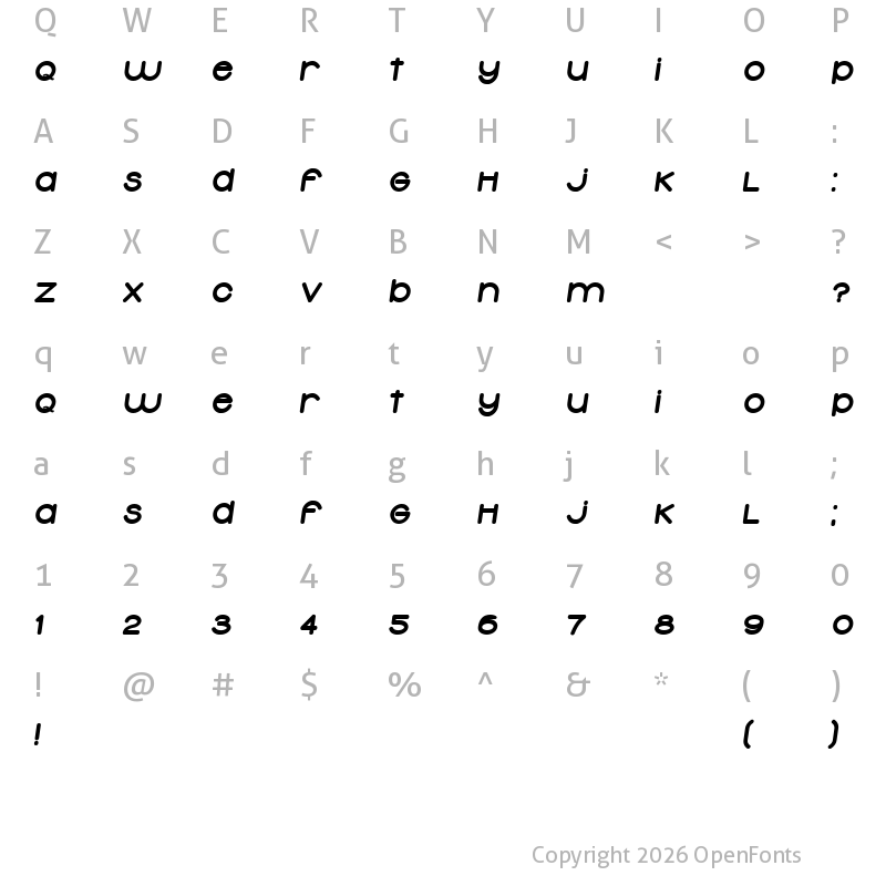 Character Map of Typolino Heavy Italic