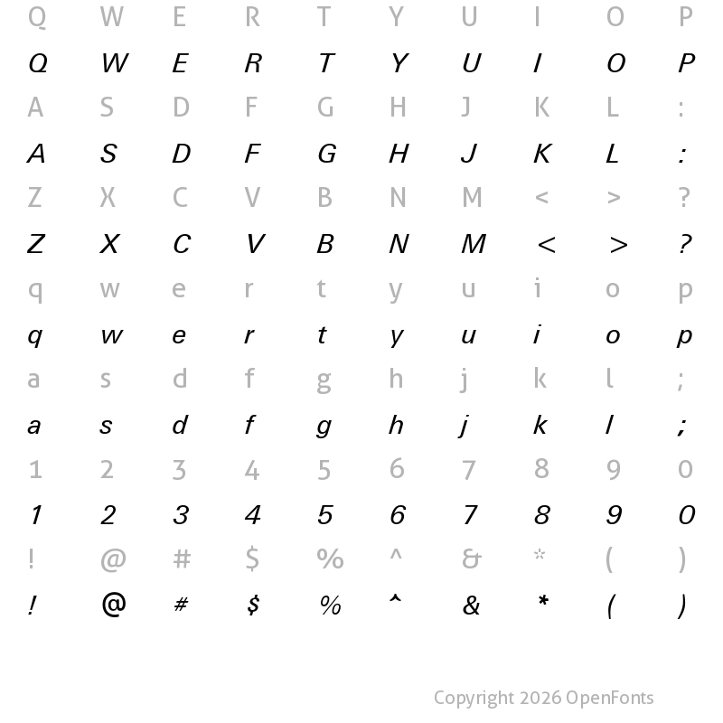 Character Map of U001 Italic