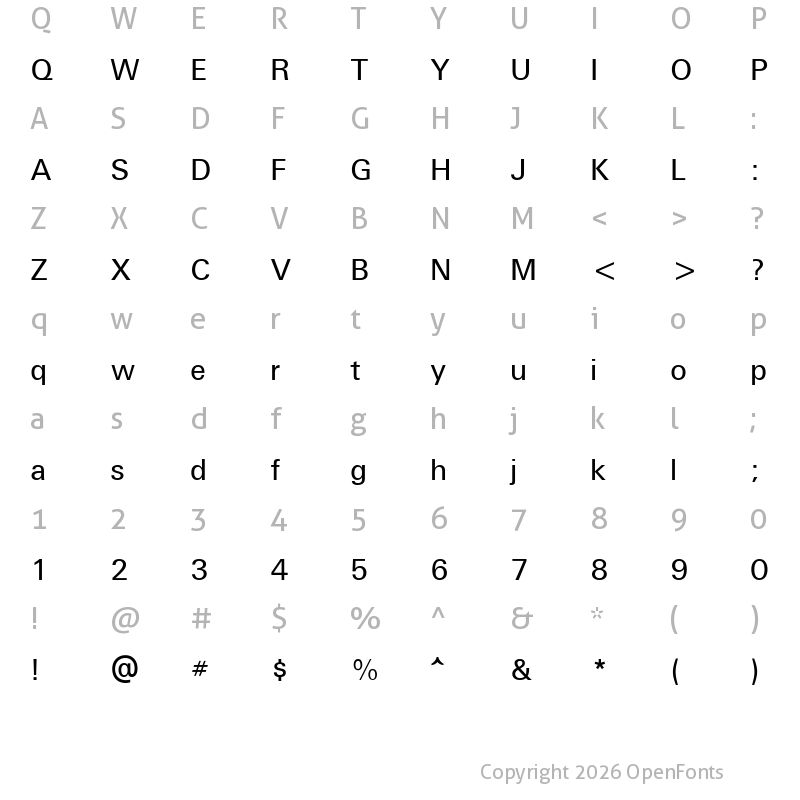 Character Map of U001 Regular