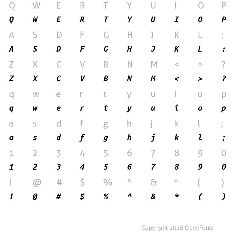 Character Map of Ubuntu Mono Bold Italic