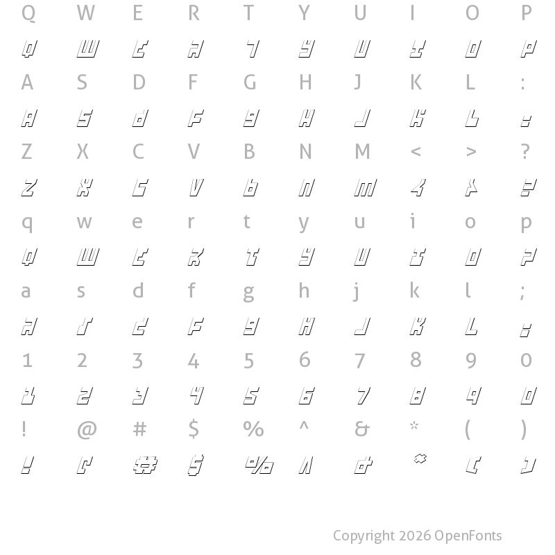 Character Map of UFO Hunte 3D Italic Italic