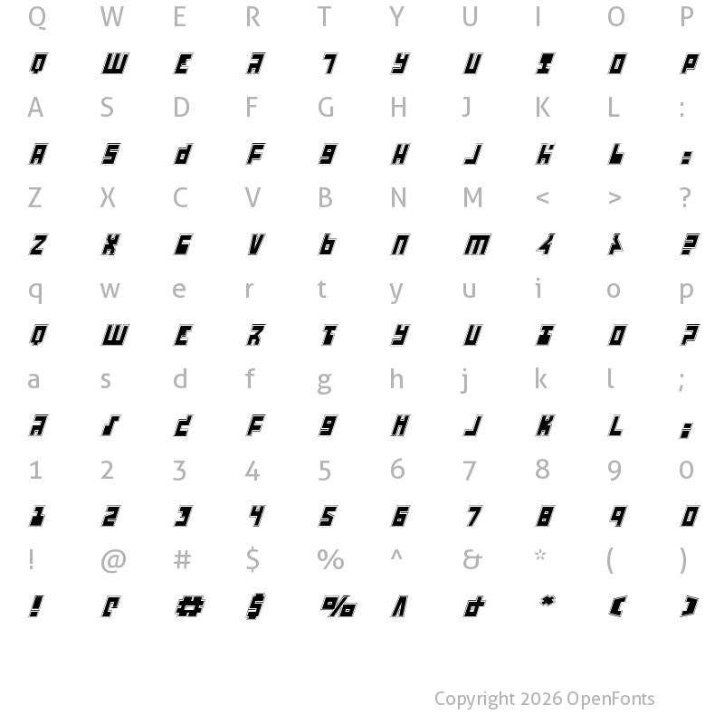 Character Map of UFO Hunter Academy Italic Italic