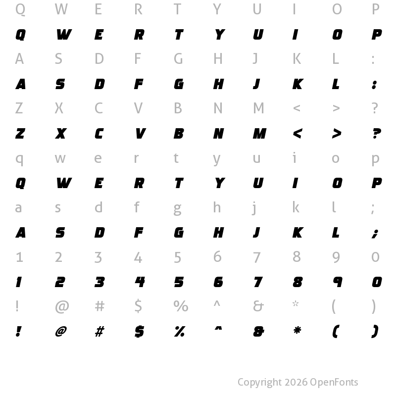 Character Map of Ultraquick Italic