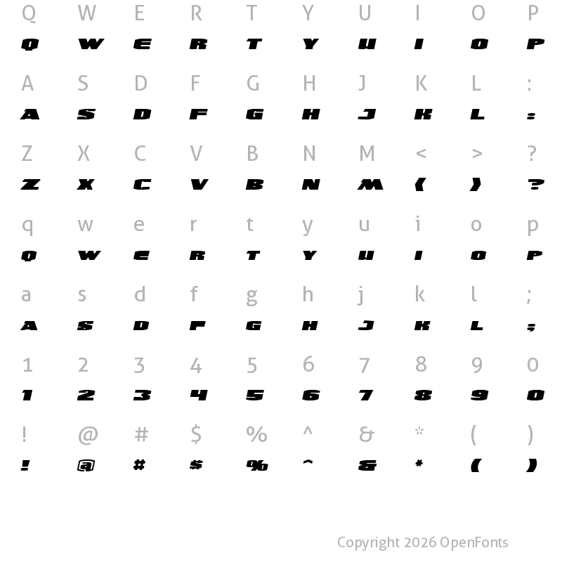 Character Map of UltraViolent BB Italic