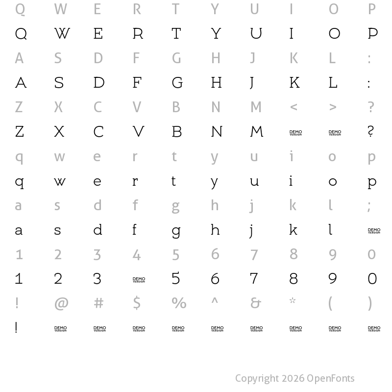 Character Map of Umba Slab Demo Light