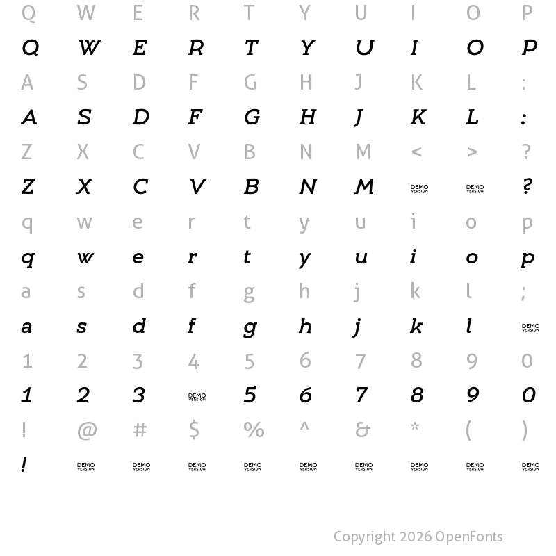 Character Map of Umba Slab Demo Medium Italic