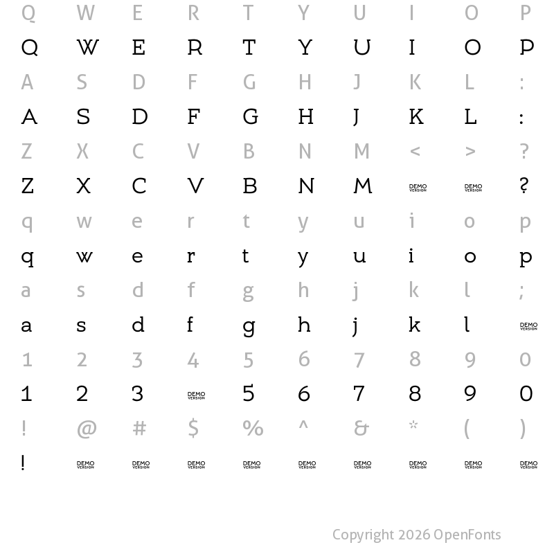 Character Map of Umba Slab Demo Regular