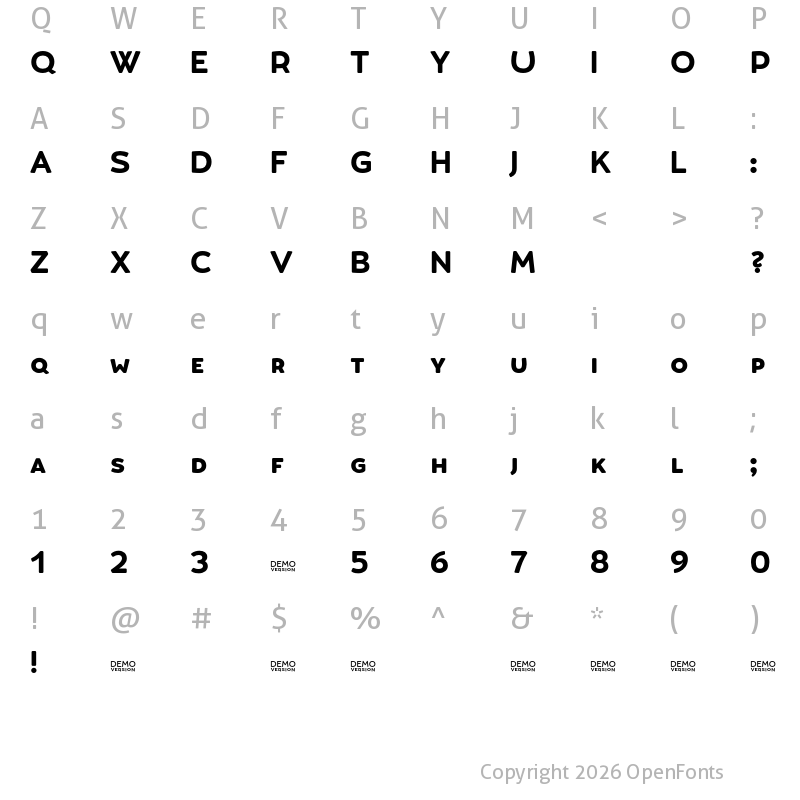Character Map of Umba Soft SC Bold Demo
