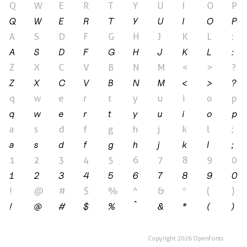 Character Map of Uncut Sans Oblique