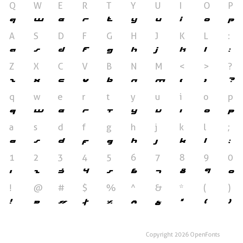 Character Map of uni-sol italic italic