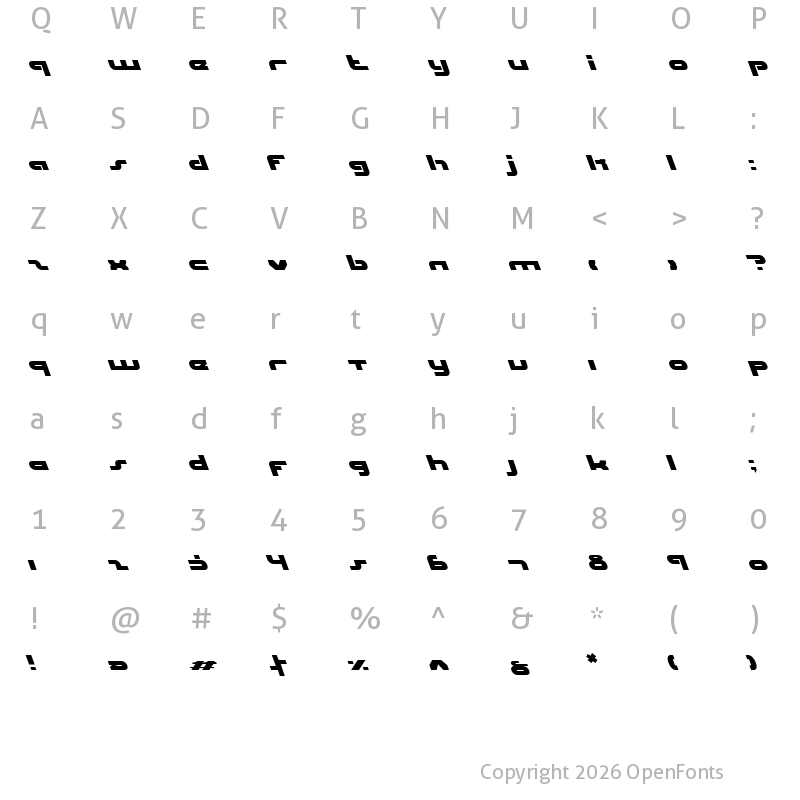 Character Map of uni-sol leftalic leftalic