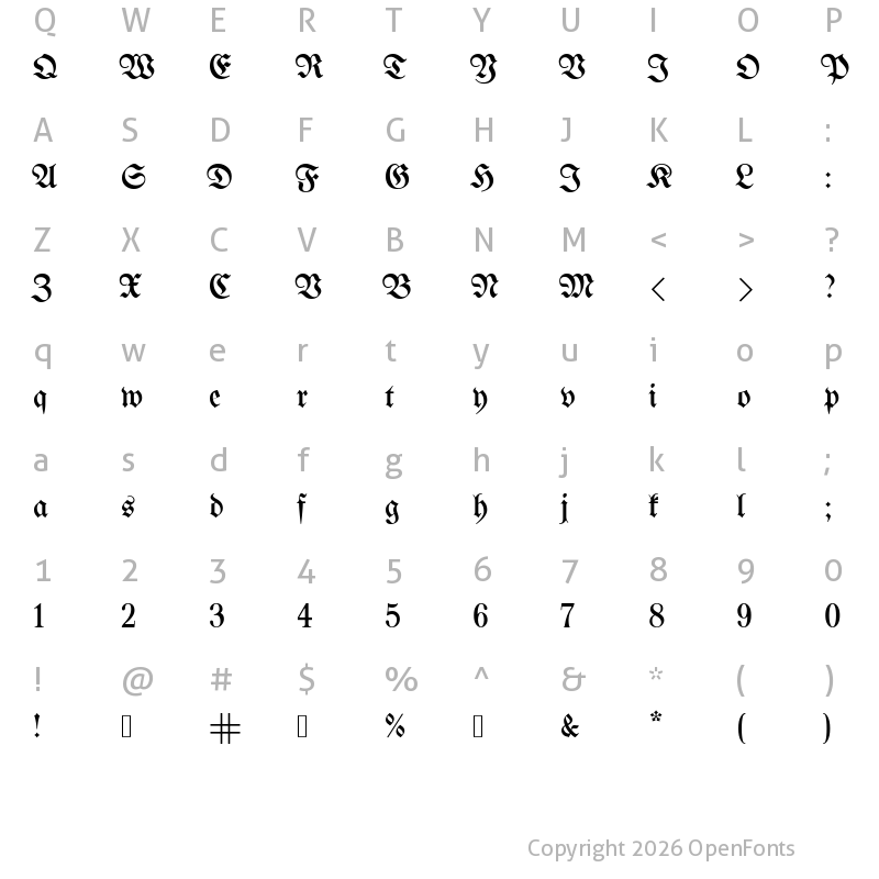 Character Map of UnifrakturMaguntia17 Book