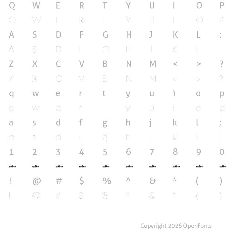 Character Map of Unigeo128 Trial Thin