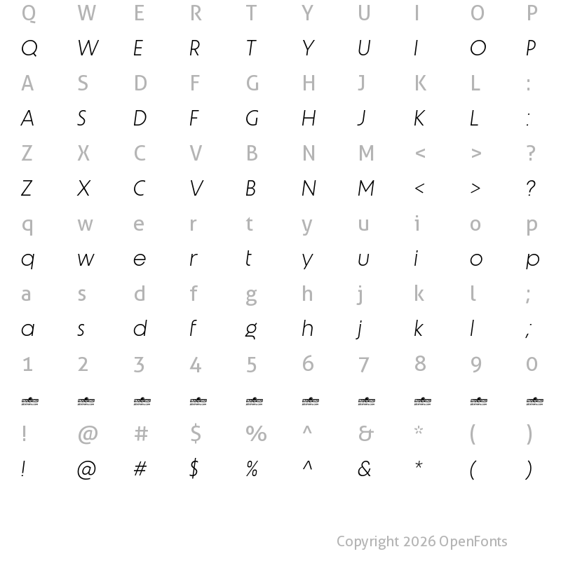 Character Map of Unigeo64 Trial Light Italic